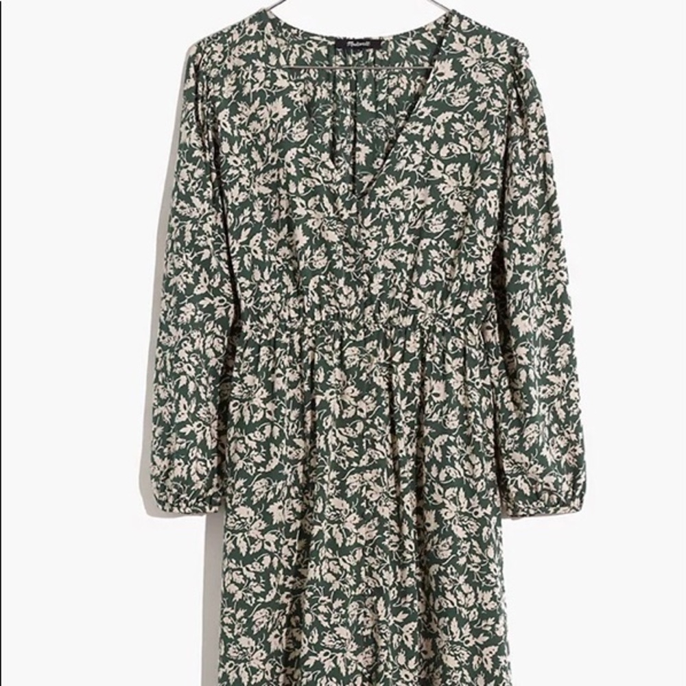 V-Neck, Button-Front Madewell Mini Dress in Forest Leaves, XXS - Picture 3 of 5